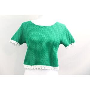 ALTAR’D STATE Poppy Crochet Tie-back Top Women size M Green White Scalloped Trim